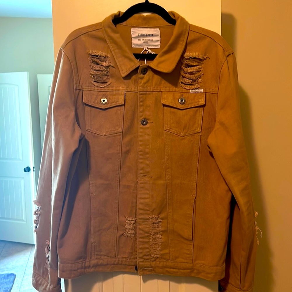 Liquor and Poker Jean jacket with rips